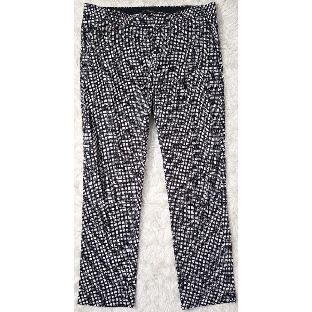 Banana Republic Ryan Pants Navy Blue Geometric Floral Straight Leg White